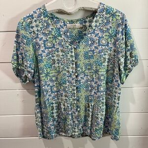 CREAM • Patterned Short Sleeve Blouse • Size 40 (M/L)